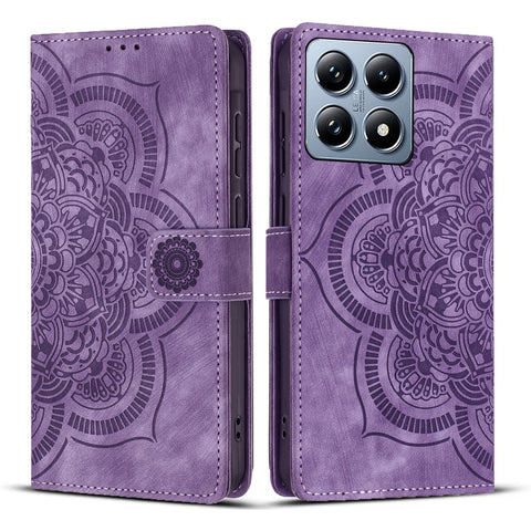 WANLONFENG For Xiaomi 14T Pro Leather Case  HDM Series Mandala Imprint Wallet Stand Phone Cover