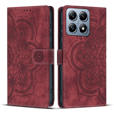 WANLONFENG For Xiaomi 14T Pro Leather Case  HDM Series Mandala Imprint Wallet Stand Phone Cover