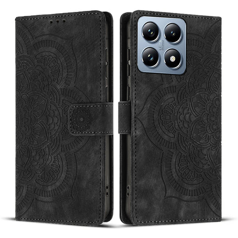WANLONFENG For Xiaomi 14T Pro Leather Case  HDM Series Mandala Imprint Wallet Stand Phone Cover