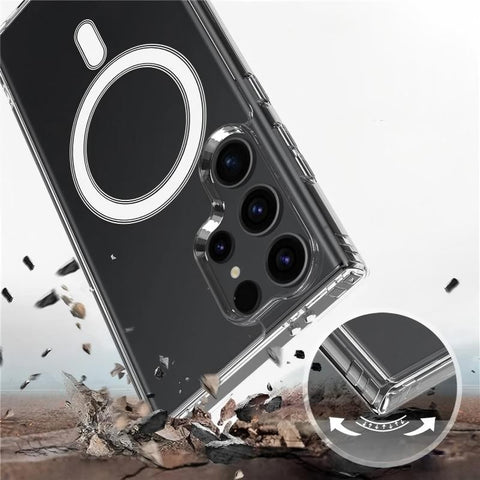 WANLONFENG For Samsung Galaxy S23 Ultra Clear Magnetic Case  LM2 Series Phone Cover (Big Lens Hole)