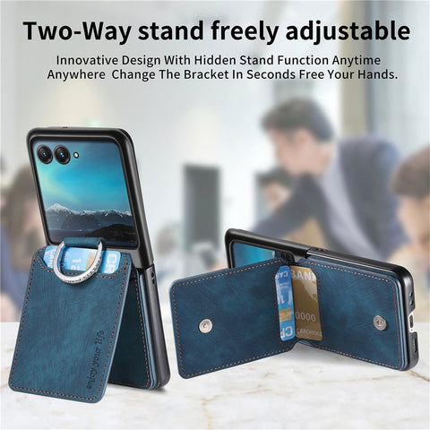 For Motorola Razr 40 Ultra 5G Case Card Holder Kickstand Retro Texture Leather Back Cover