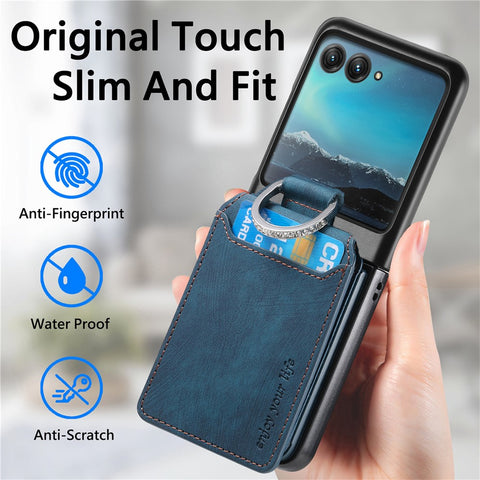 For Motorola Razr 40 Ultra 5G Case Card Holder Kickstand Retro Texture Leather Back Cover