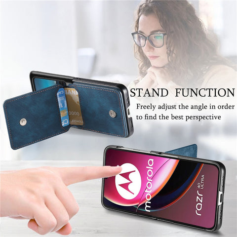 For Motorola Razr 40 Ultra 5G Case Card Holder Kickstand Retro Texture Leather Back Cover