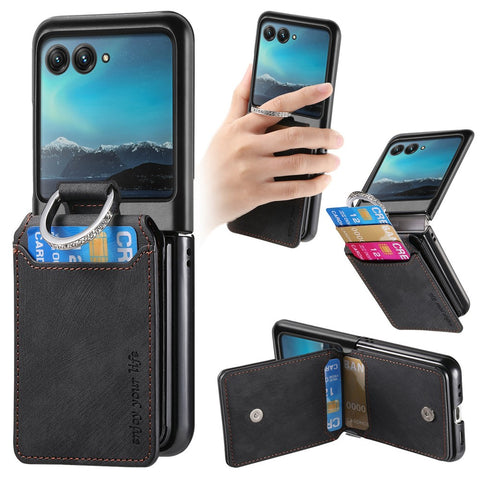 For Motorola Razr 40 Ultra 5G Case Card Holder Kickstand Retro Texture Leather Back Cover