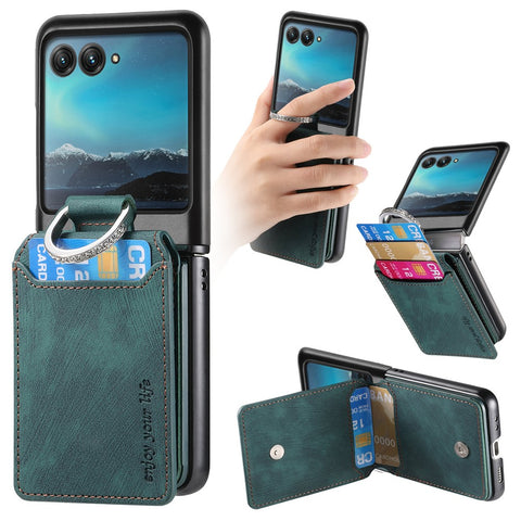For Motorola Razr 40 Ultra 5G Case Card Holder Kickstand Retro Texture Leather Back Cover