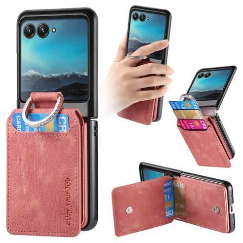For Motorola Razr 40 Ultra 5G Case Card Holder Kickstand Retro Texture Leather Back Cover