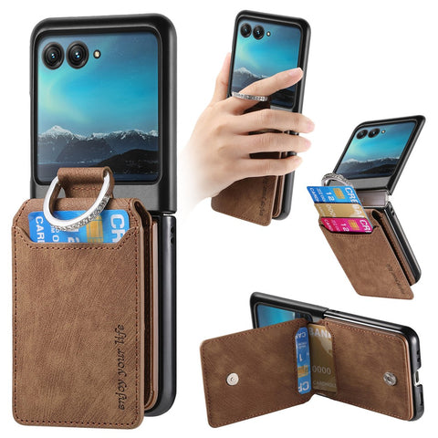 For Motorola Razr 40 Ultra 5G Case Card Holder Kickstand Retro Texture Leather Back Cover