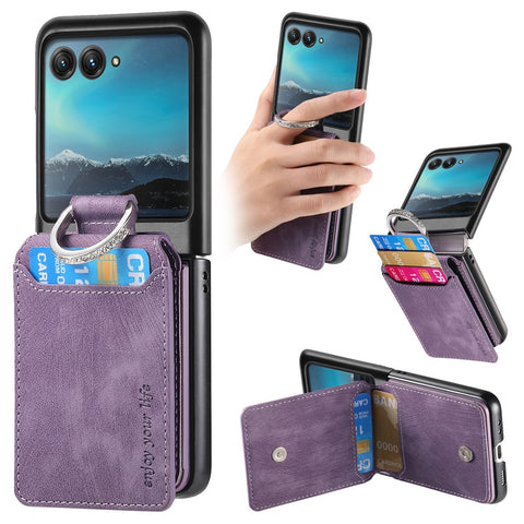 For Motorola Razr 40 Ultra 5G Case Card Holder Kickstand Retro Texture Leather Back Cover