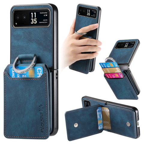 For Motorola Razr 40 5G Case Card Holder Kickstand Retro Texture Leather Back Cover