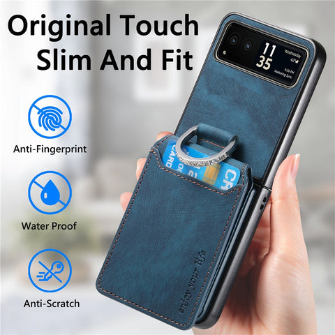 For Motorola Razr 40 5G Case Card Holder Kickstand Retro Texture Leather Back Cover