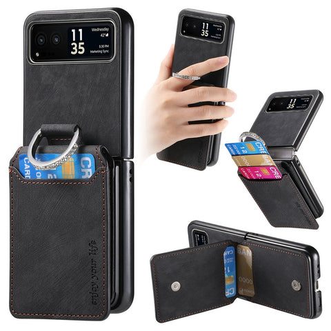 For Motorola Razr 40 5G Case Card Holder Kickstand Retro Texture Leather Back Cover