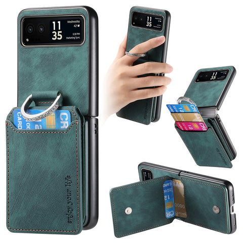 For Motorola Razr 40 5G Case Card Holder Kickstand Retro Texture Leather Back Cover