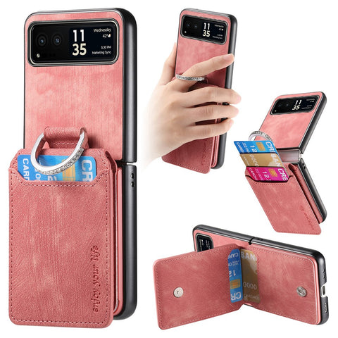 For Motorola Razr 40 5G Case Card Holder Kickstand Retro Texture Leather Back Cover