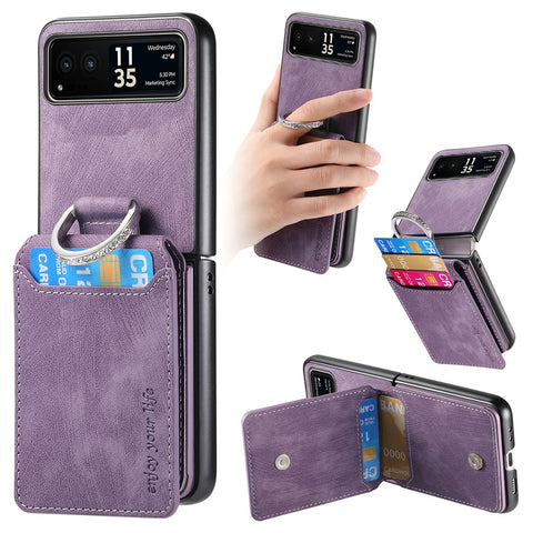 For Motorola Razr 40 5G Case Card Holder Kickstand Retro Texture Leather Back Cover