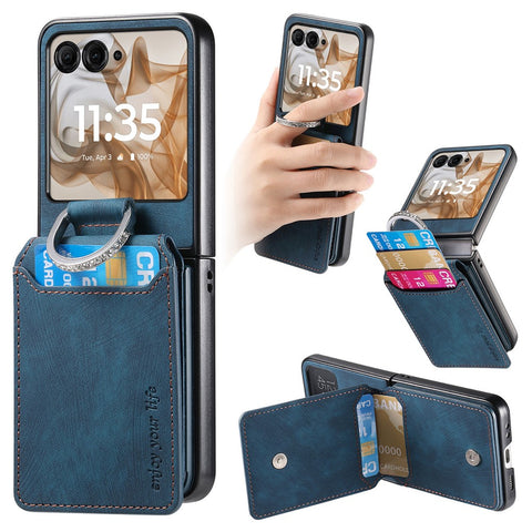 Card Holder Case for Motorola Razr 70 / 60 / 50 5G / Razr 2026 / 2025 / 2024 Kickstand Retro Texture Leather Back Cover