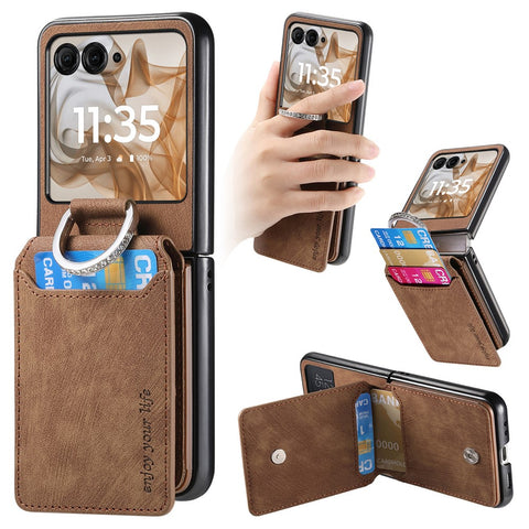 Card Holder Case for Motorola Razr 70 / 60 / 50 5G / Razr 2026 / 2025 / 2024 Kickstand Retro Texture Leather Back Cover