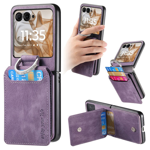 Card Holder Case for Motorola Razr 70 / 60 / 50 5G / Razr 2026 / 2025 / 2024 Kickstand Retro Texture Leather Back Cover
