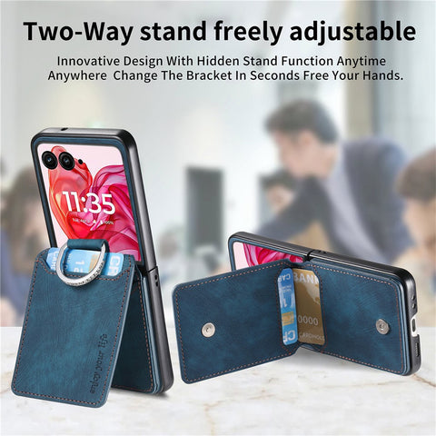 For Motorola Razr 50 Ultra 5G Case Card Holder Kickstand Retro Texture Leather Back Cover