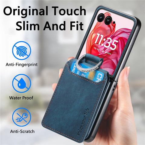 For Motorola Razr 50 Ultra 5G Case Card Holder Kickstand Retro Texture Leather Back Cover