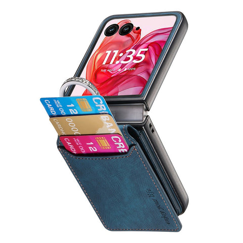 For Motorola Razr 50 Ultra 5G Case Card Holder Kickstand Retro Texture Leather Back Cover