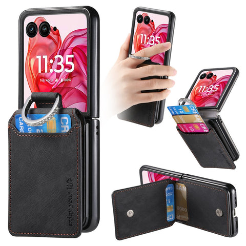 For Motorola Razr 50 Ultra 5G Case Card Holder Kickstand Retro Texture Leather Back Cover