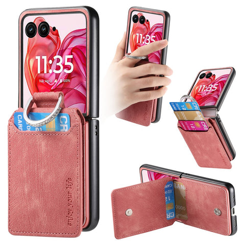 For Motorola Razr 50 Ultra 5G Case Card Holder Kickstand Retro Texture Leather Back Cover