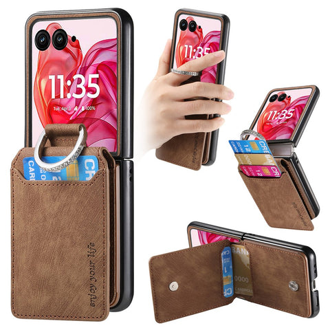 For Motorola Razr 50 Ultra 5G Case Card Holder Kickstand Retro Texture Leather Back Cover