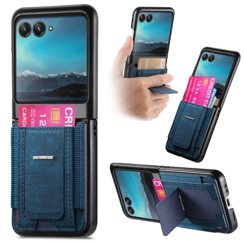 For Motorola Razr 40 Ultra 5G Case Kickstand Retro Leather Back Cover with Card Holder