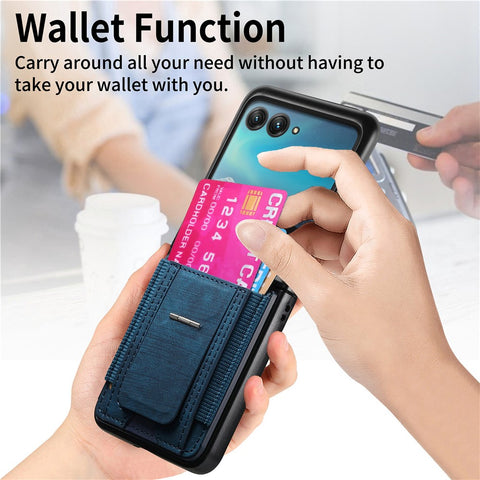 For Motorola Razr 40 Ultra 5G Case Kickstand Retro Leather Back Cover with Card Holder