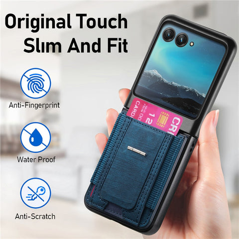 For Motorola Razr 40 Ultra 5G Case Kickstand Retro Leather Back Cover with Card Holder