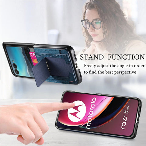 For Motorola Razr 40 Ultra 5G Case Kickstand Retro Leather Back Cover with Card Holder