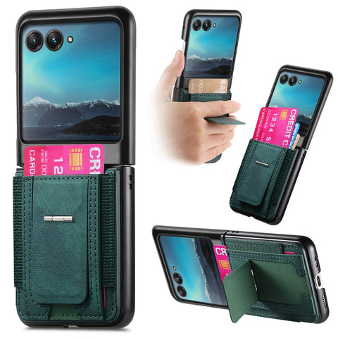 For Motorola Razr 40 Ultra 5G Case Kickstand Retro Leather Back Cover with Card Holder
