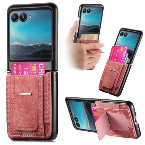 For Motorola Razr 40 Ultra 5G Case Kickstand Retro Leather Back Cover with Card Holder