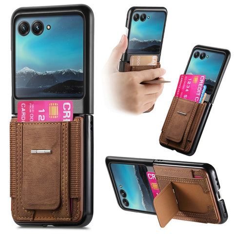 For Motorola Razr 40 Ultra 5G Case Kickstand Retro Leather Back Cover with Card Holder