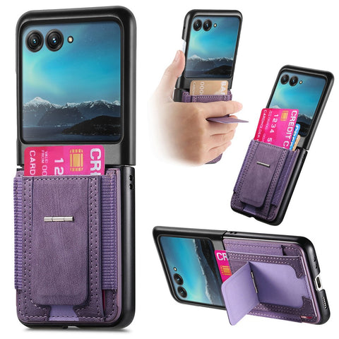For Motorola Razr 40 Ultra 5G Case Kickstand Retro Leather Back Cover with Card Holder