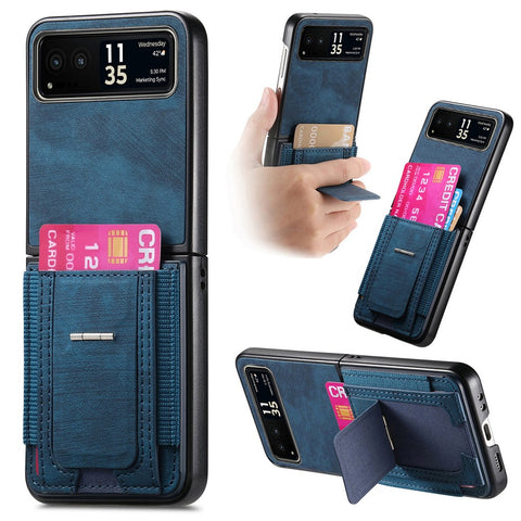 For Motorola Razr 40 5G Case Kickstand Retro Leather Back Cover with Card Holder