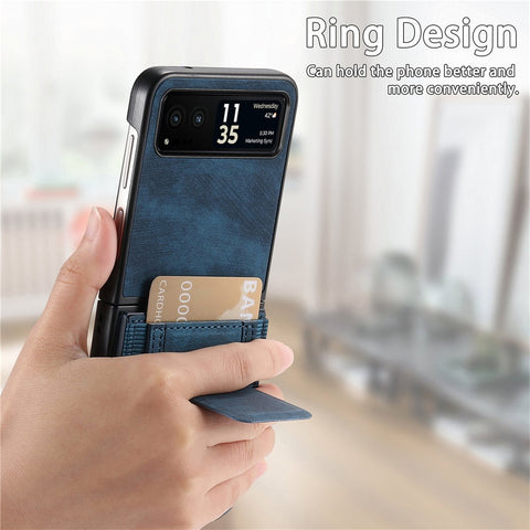 For Motorola Razr 40 5G Case Kickstand Retro Leather Back Cover with Card Holder