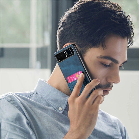 For Motorola Razr 40 5G Case Kickstand Retro Leather Back Cover with Card Holder
