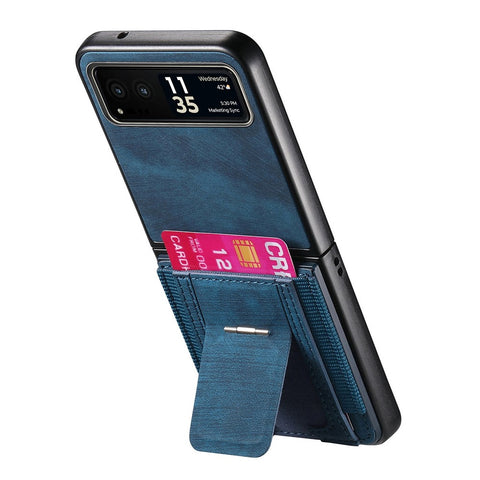 For Motorola Razr 40 5G Case Kickstand Retro Leather Back Cover with Card Holder