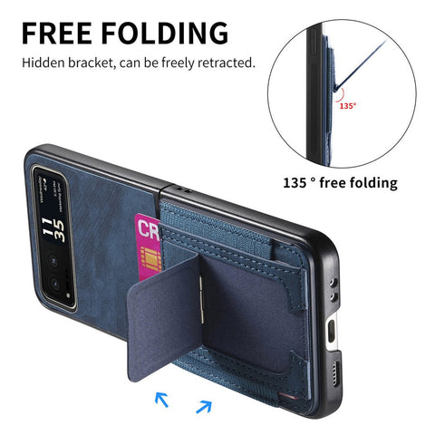 For Motorola Razr 40 5G Case Kickstand Retro Leather Back Cover with Card Holder