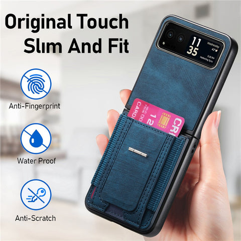 For Motorola Razr 40 5G Case Kickstand Retro Leather Back Cover with Card Holder
