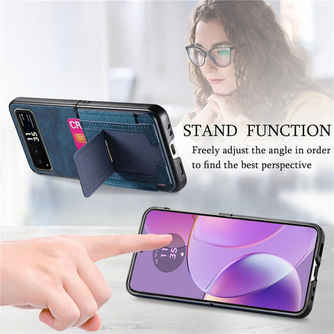 For Motorola Razr 40 5G Case Kickstand Retro Leather Back Cover with Card Holder