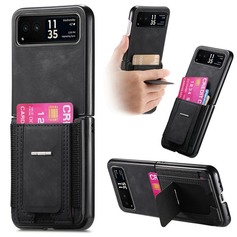 For Motorola Razr 40 5G Case Kickstand Retro Leather Back Cover with Card Holder