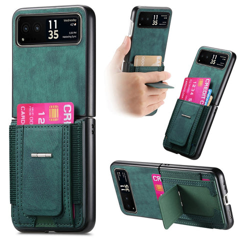 For Motorola Razr 40 5G Case Kickstand Retro Leather Back Cover with Card Holder