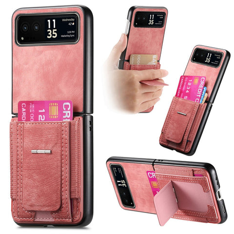 For Motorola Razr 40 5G Case Kickstand Retro Leather Back Cover with Card Holder