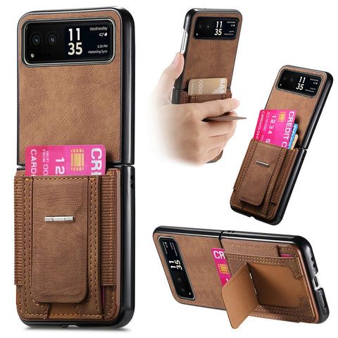 For Motorola Razr 40 5G Case Kickstand Retro Leather Back Cover with Card Holder