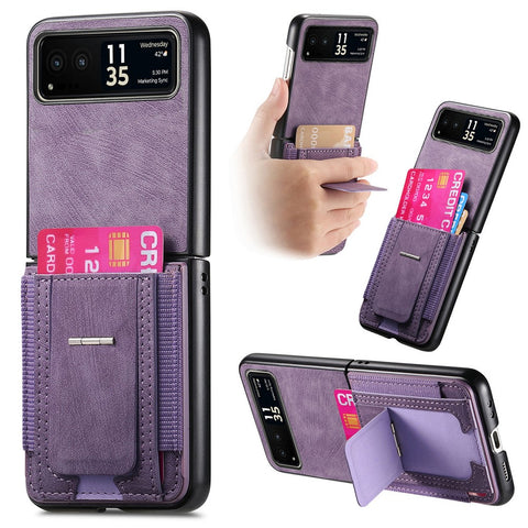 For Motorola Razr 40 5G Case Kickstand Retro Leather Back Cover with Card Holder