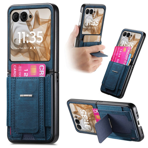Kickstand Case for Motorola Razr 70 / 60 / 50 5G / Razr 2026 / 2025 / 2024 Retro Leather Back Cover with Card Holder