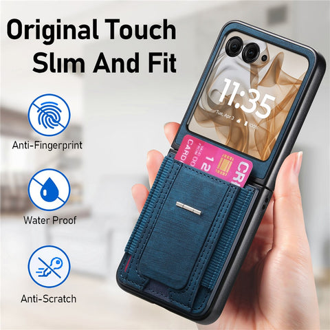 Kickstand Case for Motorola Razr 70 / 60 / 50 5G / Razr 2026 / 2025 / 2024 Retro Leather Back Cover with Card Holder