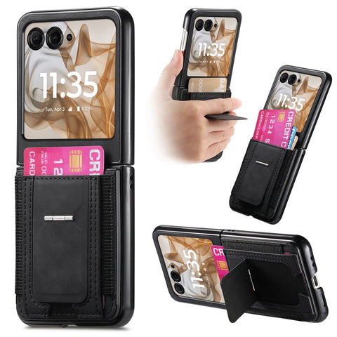Kickstand Case for Motorola Razr 70 / 60 / 50 5G / Razr 2026 / 2025 / 2024 Retro Leather Back Cover with Card Holder